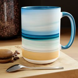 Coastal Ocean Wave Ceramic Coffee Mug Tropical Escape Coffee Cup 15 oz Nautical Mug Hot Tea Cups Beachy Stemless Glass C