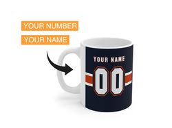 Chicago Football Fan Mug Custom Name Custom Number Mug Gift for Dad Mom Boyfriend GIrlfriend Gift for Sports Fan Persona