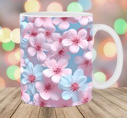 3D Blue Pink Cherry Blossom Mug Wrap, 11oz And 15oz Mug Template, Mug Sublimation Design, Mug Wrap Template, Instant Dig