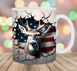 3d deer hole in a wall mug wrap  11oz & 15oz mug template  mug sublimation design  american flag mug template