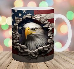 3d eagle mug wrap  11oz & 15oz mug template  hole in a wall mug sublimation design  american flag mug template