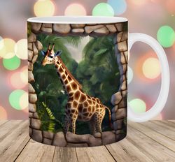 3D Giraffe Mug Wrap  11oz & 15oz Mug Template  Jungle Mug Sublimation Design  Hole In A Wall Mug Wrap Template