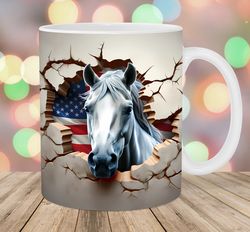 3d horse hole in a wall mug wrap  11oz & 15oz mug template  mug sublimation design  american flag mug template