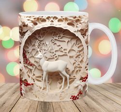 3d reindeer mug wrap  11oz and 15oz mug template  mug sublimation design  christmas mug wrap template
