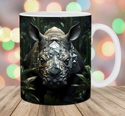 3d rhino mug wrap  11oz and 15oz mug template  mug sublimation design  jungle mug wrap template
