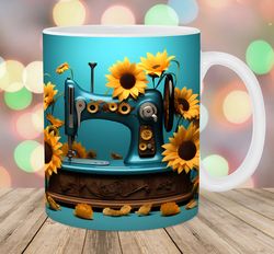 3d sewing machine mug wrap  11oz & 15oz mug template  sunflower mug sublimation design  mug wrap template