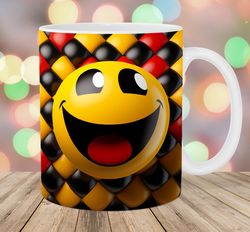 3d smiley face mug wrap  11oz & 15oz mug template  mug sublimation design  retro mug wrap template