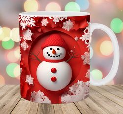 3d snowman mug wrap  11oz & 15oz mug template  christmas mug sublimation design  snowflake mug wrap template