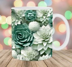 3d succulent mug wrap  11oz and 15oz mug template  mug sublimation design  cactus mug wrap template