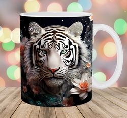 3d tiger mug wrap  11oz and 15oz mug template  mug sublimation design  flowers mug wrap template