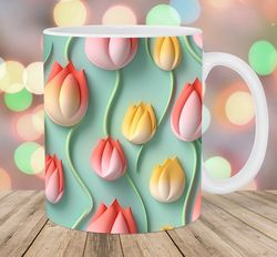 3d tulip mug wrap  11oz and 15oz mug template  mug sublimation design  flower mug wrap template