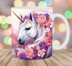 3d unicorn mug wrap  11oz and 15oz mug template  mug sublimation design  flowers mug wrap template