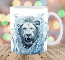 3d water lion mug wrap  11oz and 15oz mug template  mug sublimation design  mug wrap template