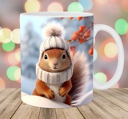 3d winter squirrel mug wrap  11oz and 15oz mug template  mug sublimation design  mug wrap template