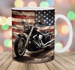 motorcycle mug wrap  11oz and 15oz mug template  mug sublimation design  american flag mug wrap template