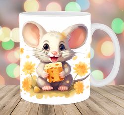 mouse with cheese mug wrap  11oz & 15oz mug template  mug sublimation design  kids mug wrap template