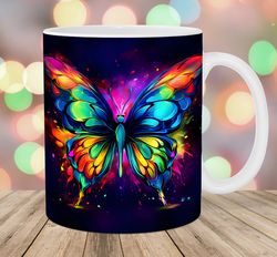 neon colorful butterfly mug wrap  11oz and 15oz mug template  mug sublimation design  mug wrap template
