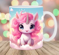 pink baby unicorn mug wrap  11oz and 15oz mug template  mug sublimation design  mug wrap template