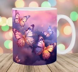 pink purple butterflies mug wrap  11oz and 15oz mug template  mug sublimation design  mug wrap template