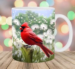 red cardinal bird dandelions mug wrap  11oz & 15oz mug template  mug sublimation design  mug wrap template