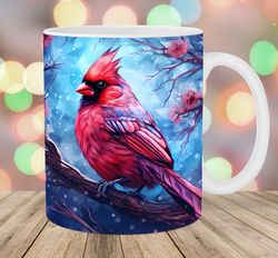 red cardinal bird mug wrap  11oz & 15oz mug template  mug sublimation design  winter mug wrap template