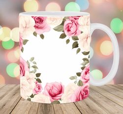 rose border mug wrap  11oz and 15oz mug template  mug sublimation design  flower mug wrap template