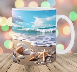 seashells beach ocean mug wrap  11oz and 15oz mug template  mug sublimation design  mug wrap template