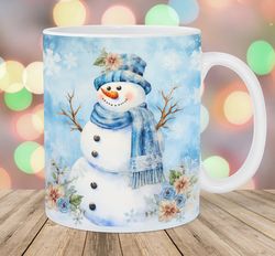 snowman mug wrap  11oz and 15oz mug template  vintage mug sublimation design  christmas mug wrap template