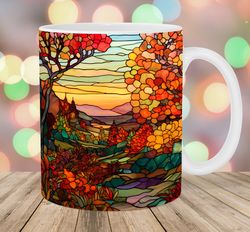 stained glass autumn mug wrap  11oz and 15oz mug template  mug sublimation design  mug wrap template