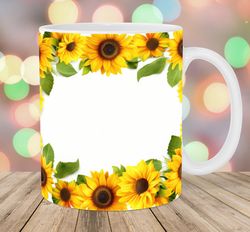 sunflower border mug wrap  11oz and 15oz mug template  mug sublimation design  flower mug wrap template