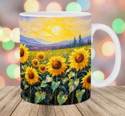 sunflower field mug wrap  11oz and 15oz mug template  mug sublimation design  painting mug wrap template