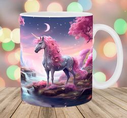 unicorn mug wrap  11oz & 15oz mug template  mug sublimation design  pink forest landscape mug wrap template