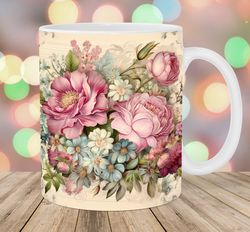 vintage pink flowers mug wrap  11oz and 15oz mug template  mug sublimation design  mug wrap template