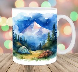 watercolor camping landscape mug wrap  11oz and 15oz mug template  mug sublimation design  mug wrap template