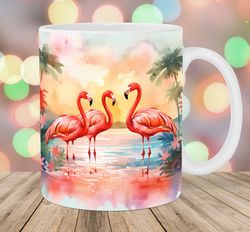 watercolor flamingo beach mug wrap  11oz and 15oz mug template  mug sublimation design  mug wrap template