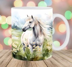 watercolor horse mug wrap  11oz & 15oz mug template  mug sublimation design  flower field mug wrap template