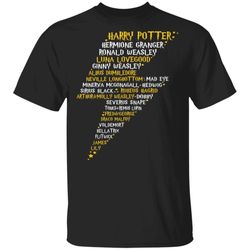 Harry Potter Tee Shirt Characters Names In Lightening Bolt-Shaped Scar