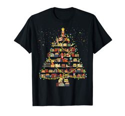 Adorable Book Christmas Tree Xmas Light Reading Books Librarian Gift T-Shirt
