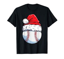 Adorable Christmas Baseball Ball Santa Hat Funny Sport Xmas Boys Men T-Shirt