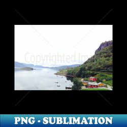 scandinavian landscape houses mountain lake - png transparent sublimation file - fashionable and fearless