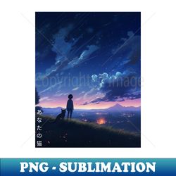 your name anime inspired design cat with night sky and landscape drawing makoto shinkai - modern sublimation png file - add a festive touch to every day