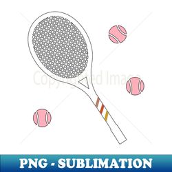 retro tennis racket with pink tennis balls - png transparent sublimation file - enhance your apparel with stunning detail