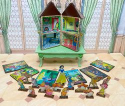 Puppet theater based on the fairy tale Snow White. Dollhouse miniature. 1:12.