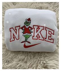 Grinch Snow Red Ni-ke Embroidered Sweatshirt Christmas Xmas