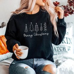 Merry Christmas Trees Embroidered Sweatshirt Inspired Crewneck Sweatshirt Christmas Xmas