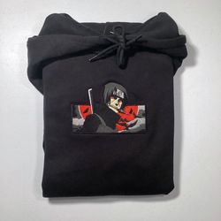 Naruto Sasuke Itachi Rage Boxed Embroidered Sweatshirt, Anime Embroider Sweatshirt, Naruto Movie Hoodie Embroidery