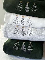 Simple Tree Doodles Christmas Embroidered Sweatshirt Inspired Crewneck Sweatshirt Christmas Xmas