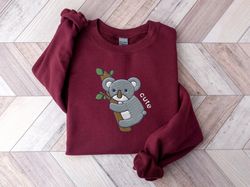 Embroidered Cute Koala Sweatshirt, Funny Embroidered Koala Shirt, Spirit Aninmal Embroidery, Koala Sweater, Koala Shirt,