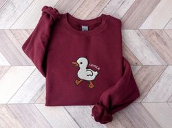 Embroidered Duck Quack Sweatshirt, Embroidered Lucky Duck Crewneck Sweater, Silly Goose Shirt, Funny Shirt, Farm Spirit