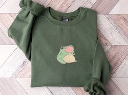 Embroidered Frog with Mouth Open Scream Sweatshirt, Embroidered Funny Frog Crewneck, Cottagecore Frog Kawaii Shirt, Scre